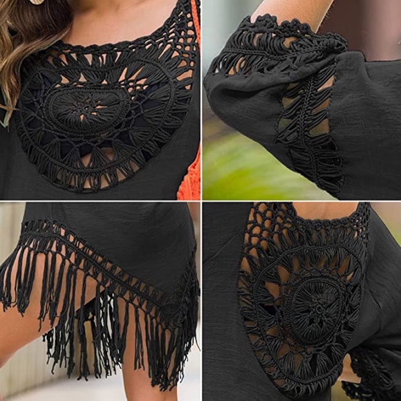 Bohemian Black Beach Bikini Coverup with Fringe - Picture 4 of 13